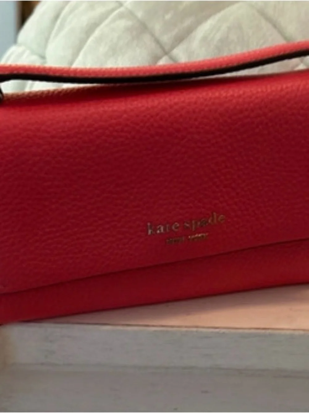 kate spade Pink Pebbled Leather Crossbody Wallet with Chain